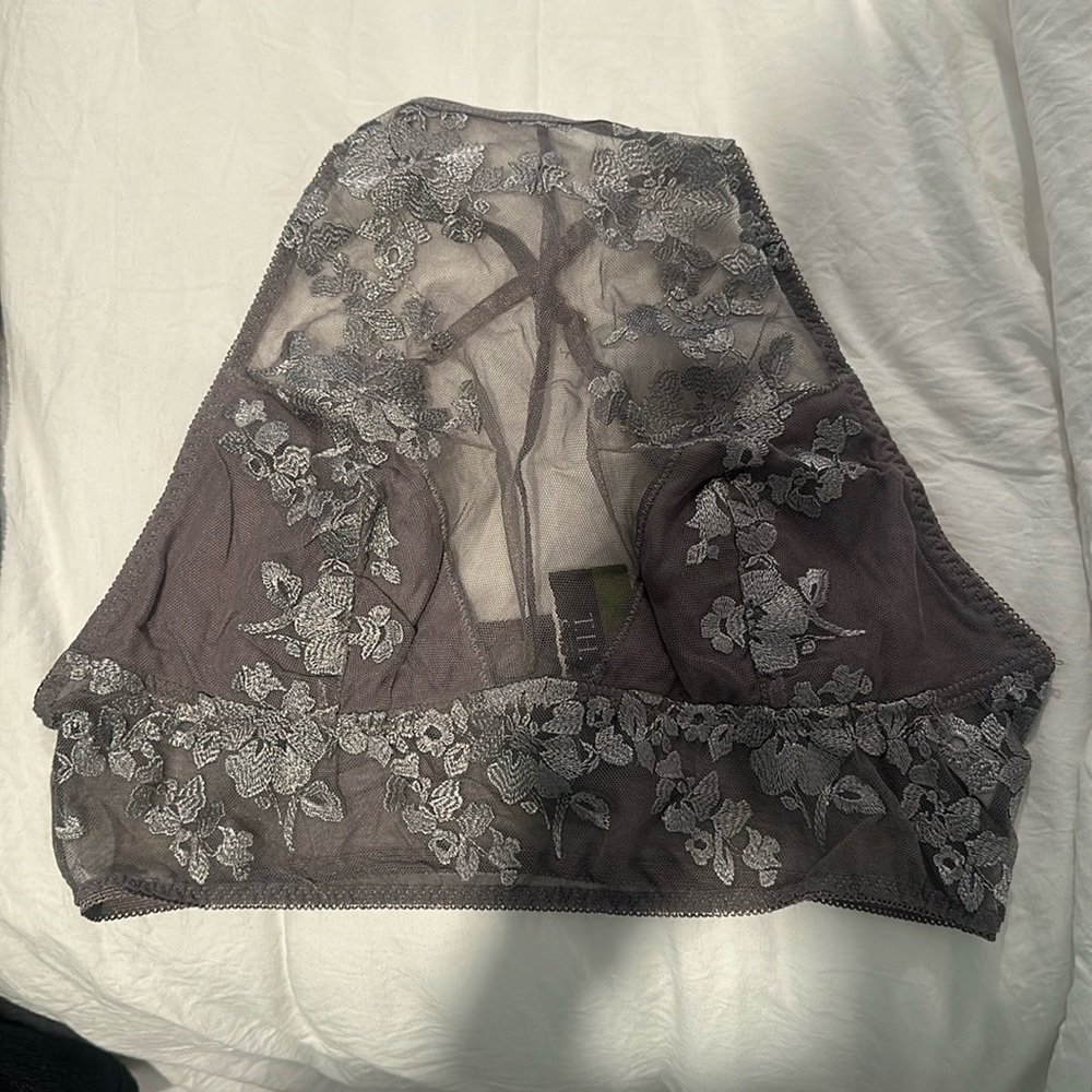 high neck purpley gray lace bralette